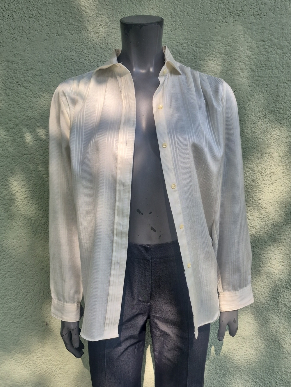 Cla98ssic Elegance La dies Vintage Cream Button Classic Blouse W/Pleated Details